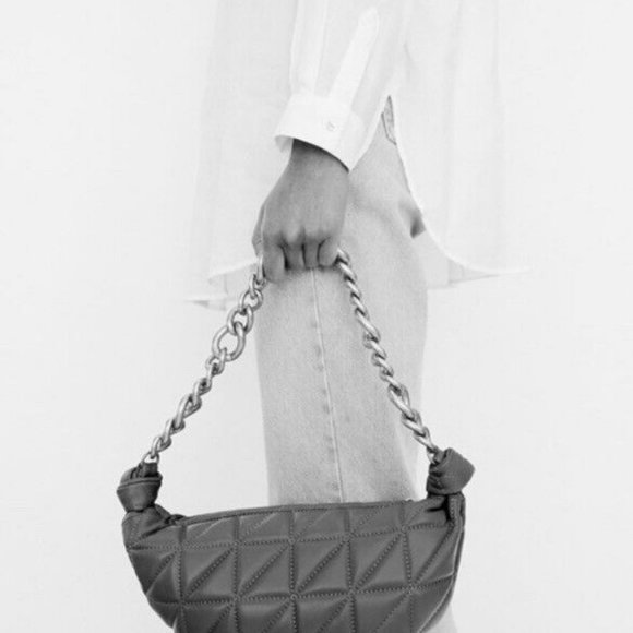 Zara QUILTED LEATHER BAG BLUE - Picture 4 of 5